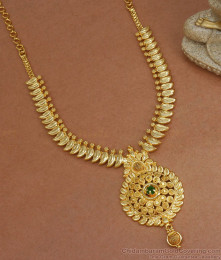 Bridal Wear 1 Gram Gold Necklace Emerald Stone Leaf Design NCKN2944 Bridal Wear 1 Gram Gold Necklace Emerald Stone Leaf Design NCKN2944