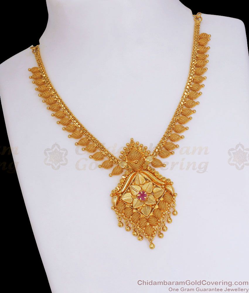 Net Pattern Mullaipoo Gold Imitation Necklace Ruby Stone Shop Online NCKN2948