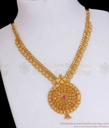 1 Gram Gold Necklace Single Ruby Stone Design Bridal Collection NCKN2949 1 Gram Gold Necklace Single Ruby Stone Design Bridal Collection NCKN2949