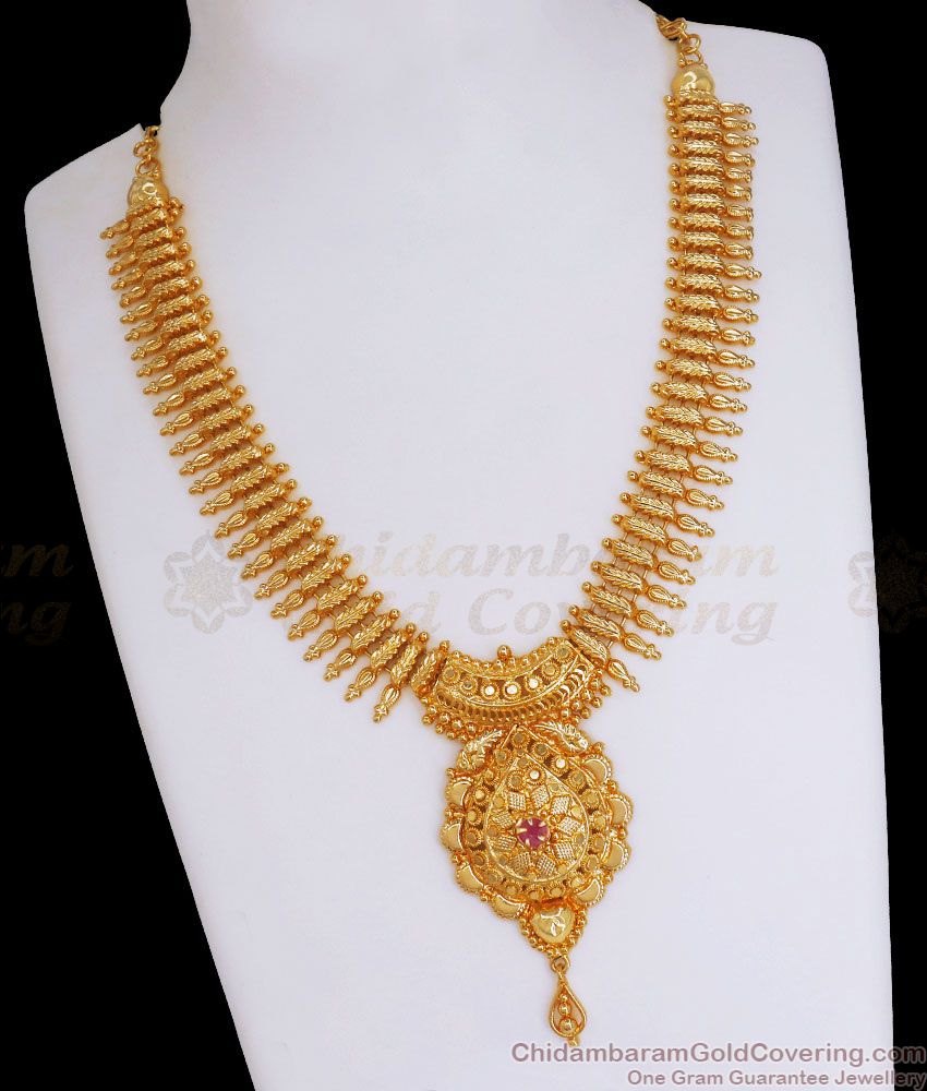 Trendy Kerala Pattern Single Stone Gold Plated Necklace Shop Online NCKN2950