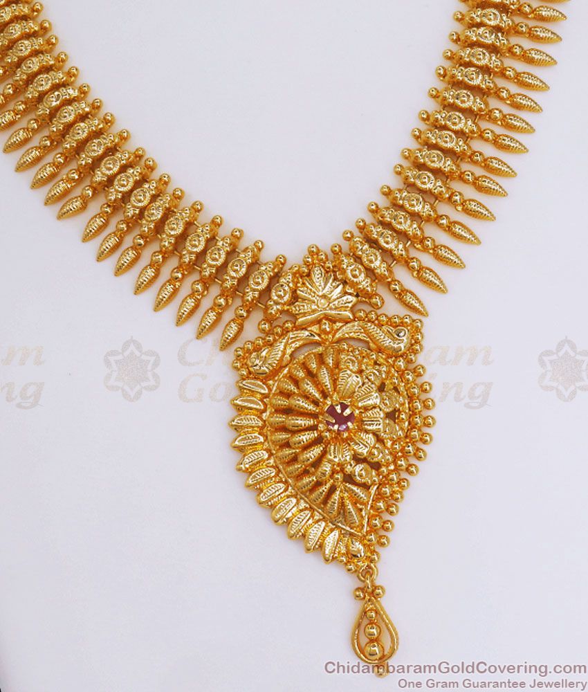  Mango Pendant Gold Plated Mullai poo Necklace Design NCKN2965