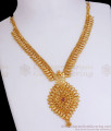 Real Gold Tone Necklace Single Ruby Stone Mullaipoo Pattern NCKN2967