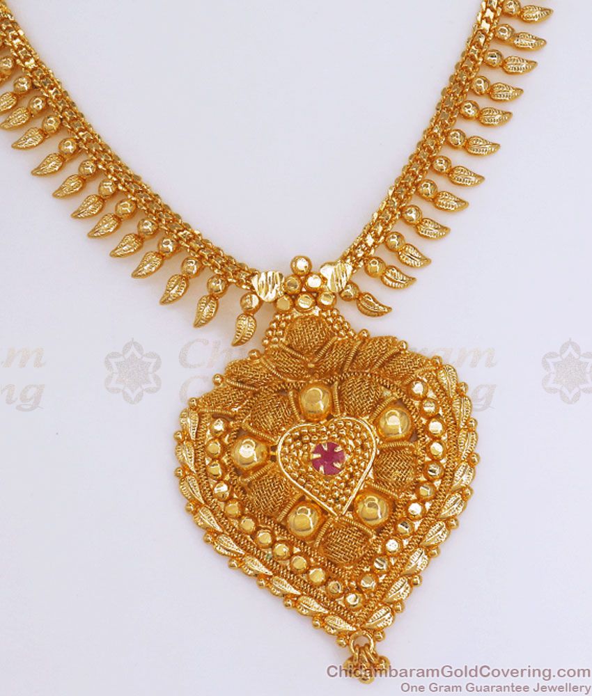 Bridal Ruby Stone Gold Plated Mullaipoo Necklace Shop Online NCKN2968