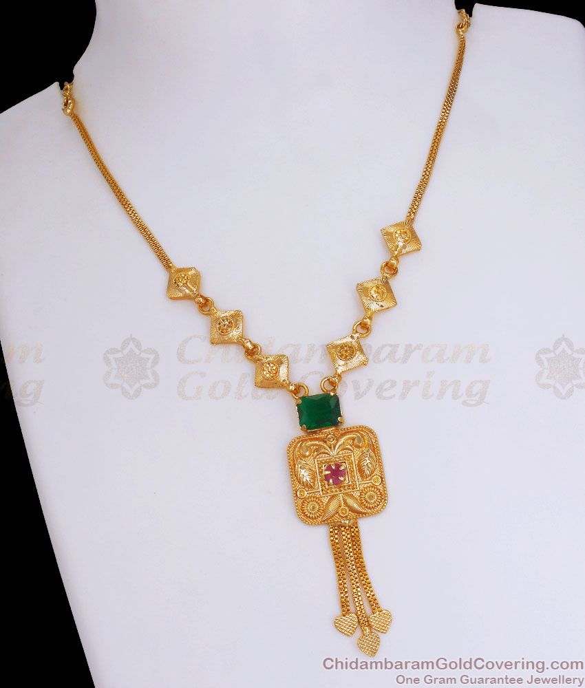 Light Weight 1 Gram Gold Necklace Emerald Collections NCKN2972