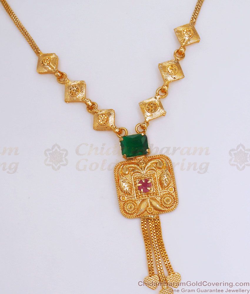 Light Weight 1 Gram Gold Necklace Emerald Collections NCKN2972