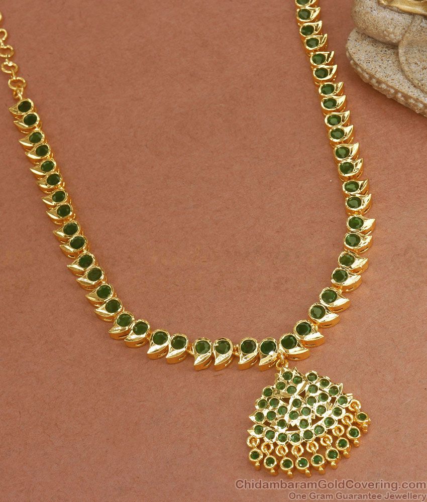 Green Emerald Stone Premium Impon Panchaloha Necklace Collections NCKN2974