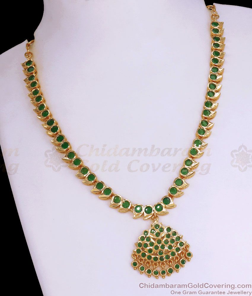 Green Emerald Stone Premium Impon Panchaloha Necklace Collections NCKN2974