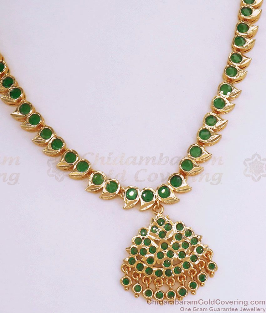 Green Emerald Stone Premium Impon Panchaloha Necklace Collections NCKN2974