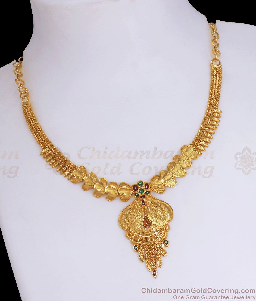 Bridal Design Forming Gold Necklace Enamel Pattern Shop Online NCKN2983