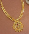Bridal Wear Gold Plated Necklace Single Ruby Stone Floral Pattern NCKN2990