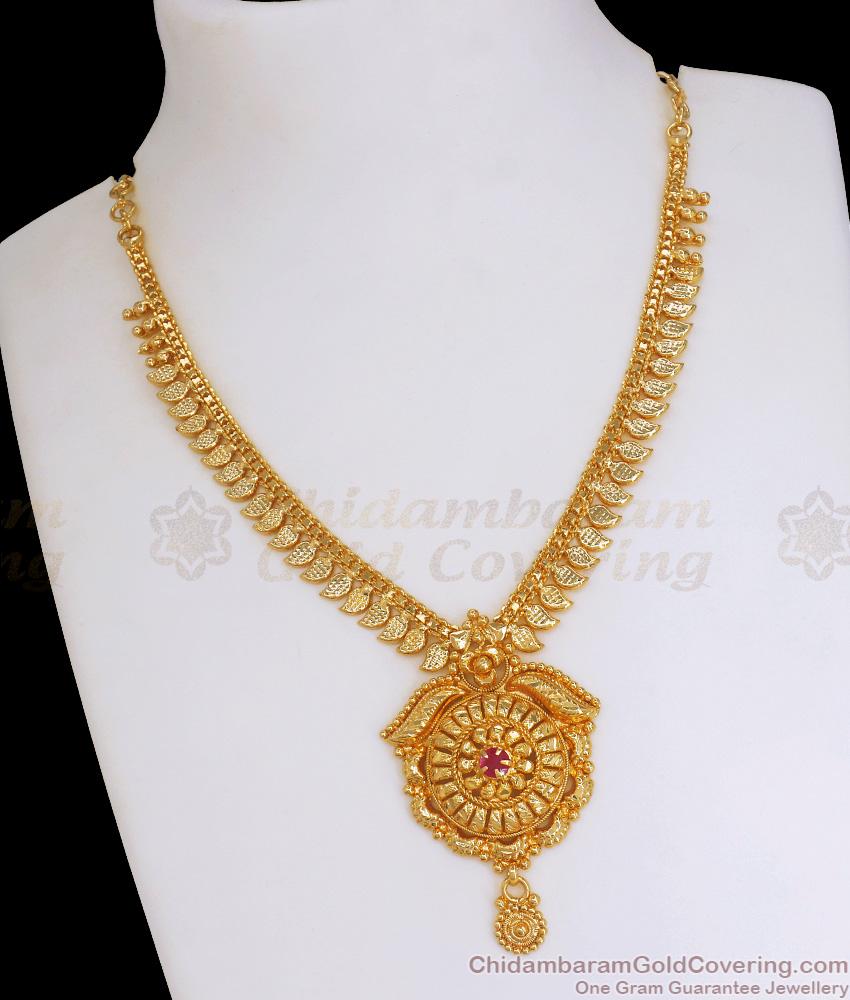 Traditional One Gram Gold Necklace Ruby Stone Designs Shop Online NCKN2993