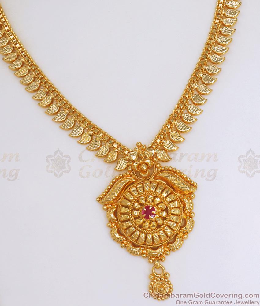 Traditional One Gram Gold Necklace Ruby Stone Designs Shop Online NCKN2993