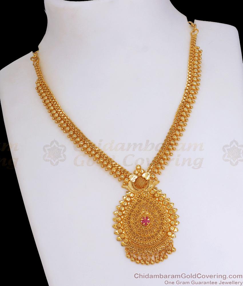 Stylish Gold Plated Necklace Beads Design Ruby Stone Collections NCKN2995