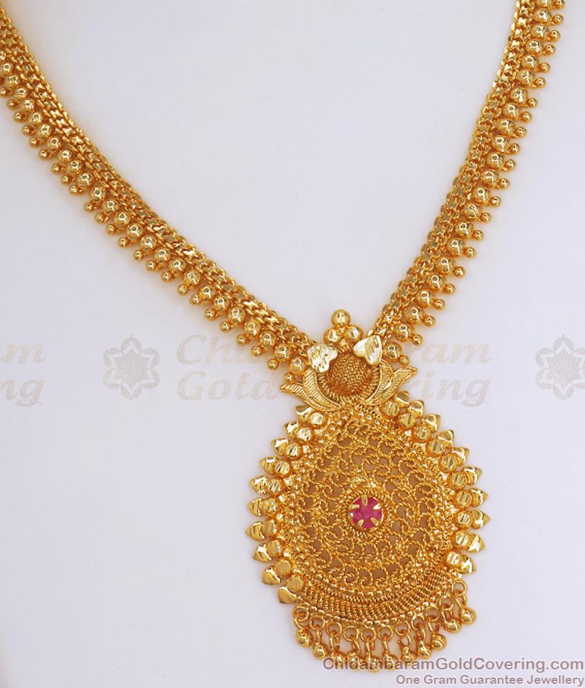 Stylish Gold Plated Necklace Beads Design Ruby Stone Collections NCKN2995