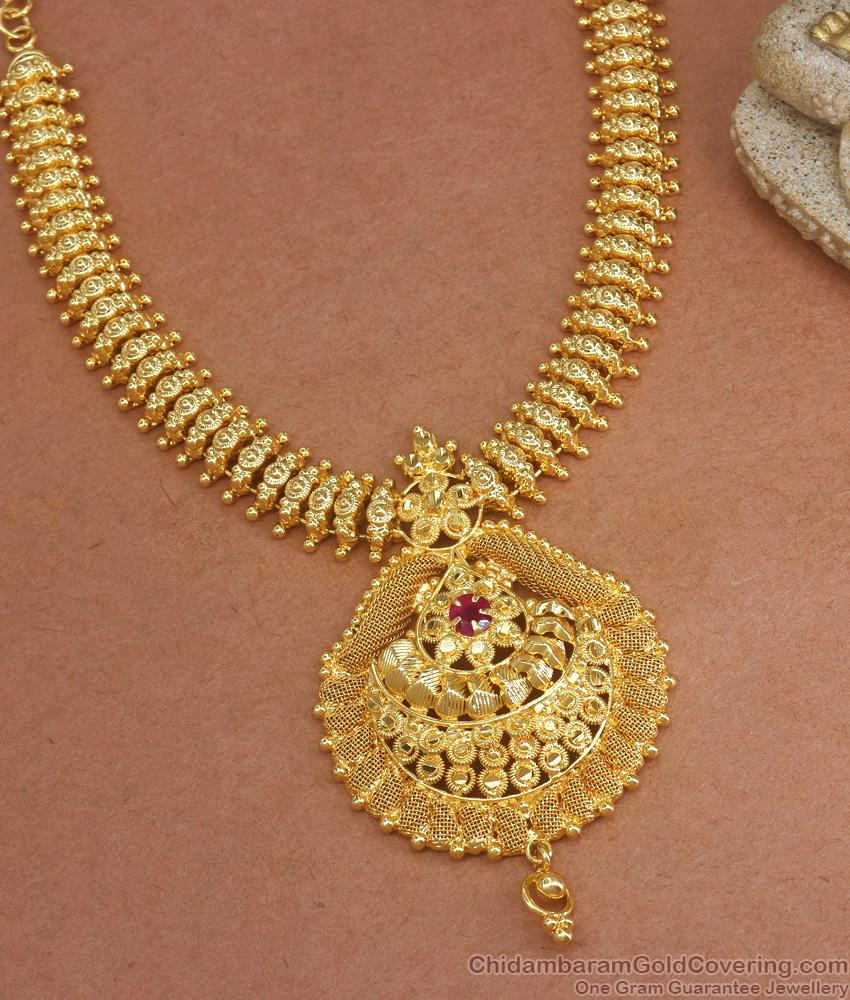 Beautiful Design Gold Plated Necklace Ruby Stone Beads Collections NCKN2997