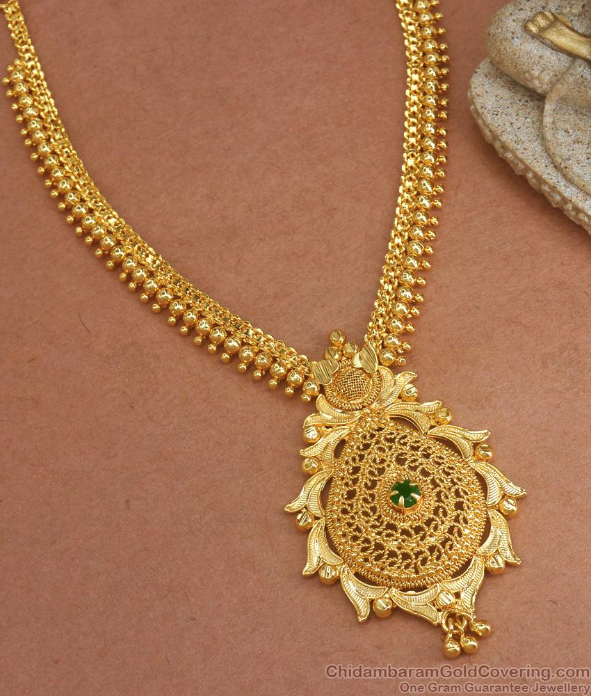 Latest Kerala Emerald Stone Gold Imitation Necklace Designs Shop Online NCKN3002