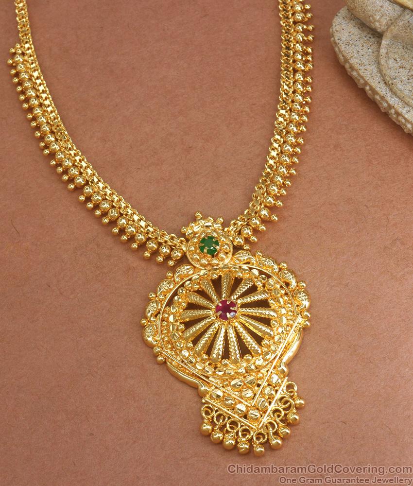 Premium Gold Tone Necklace Womens Bridal Collections With Multi Stone NCKN3003