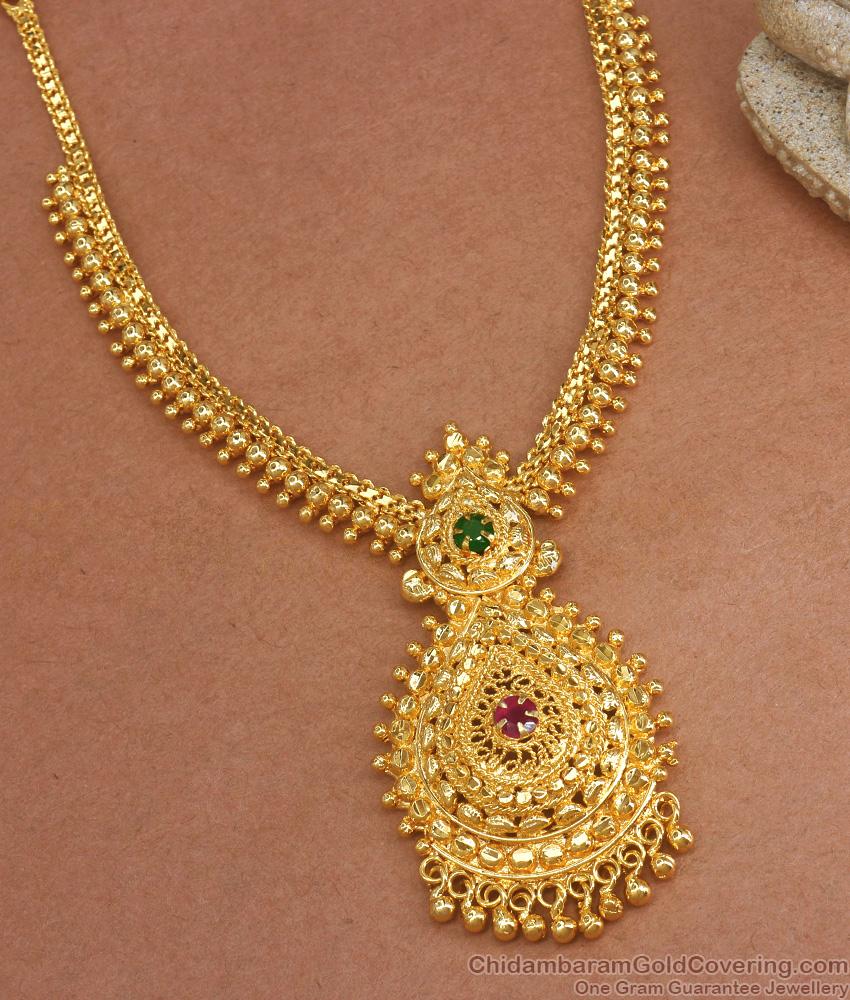 Emerald Green With Gold Stones Long Necklace Jewellery Set – Maharani