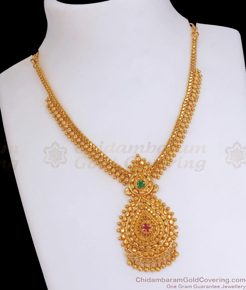 Latest Ruby Green Stone Gold Plated Necklace Offer Price Collections NCKN3004