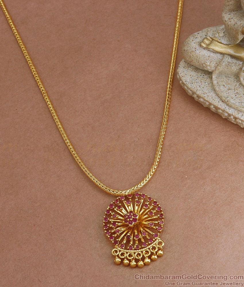 Latest Floral Ruby Stone Gold Plated Necklace Shop Online NCKN3009