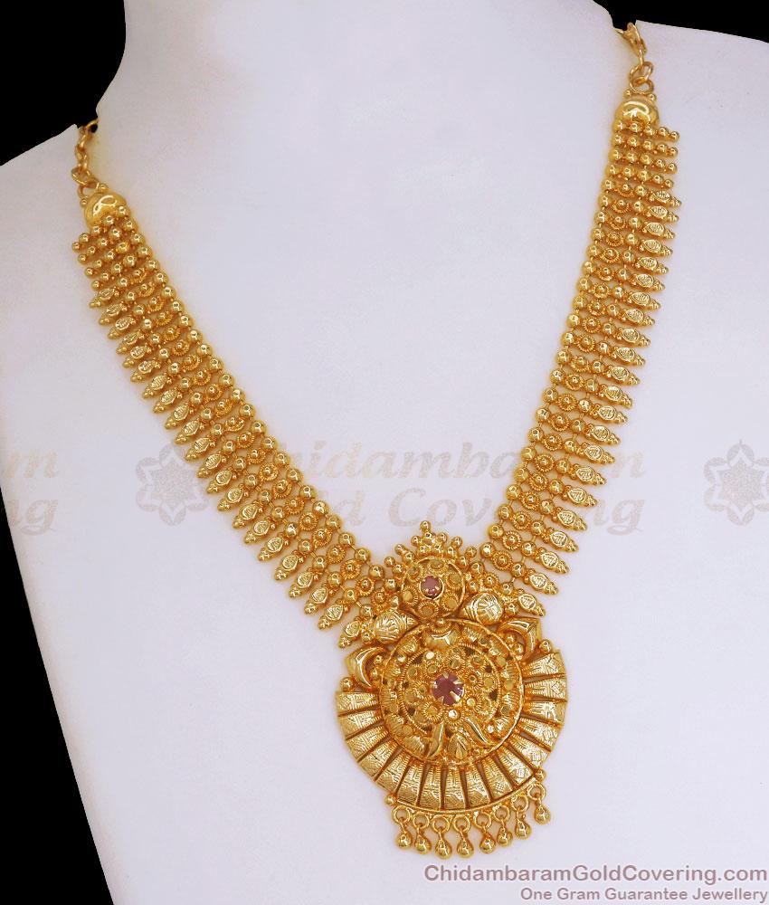 Kerala Pattern Gold Imitation Necklace Ruby Stone Designs NCKN3012