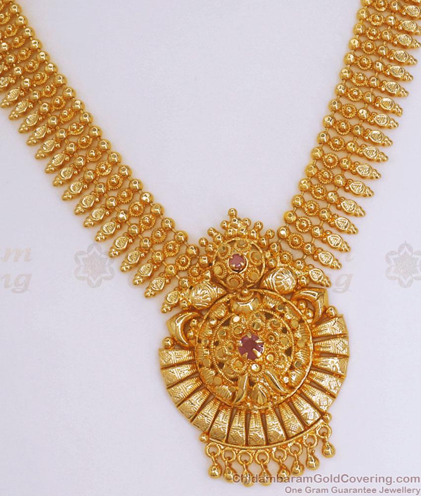 Kerala Pattern Gold Imitation Necklace Ruby Stone Designs NCKN3012