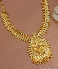 Attractive One Gram Gold Necklace Kerala Bridal Designs With Ruby Stone NCKN3013 Attractive One Gram Gold Necklace Kerala Bridal Designs With Ruby Stone NCKN3013