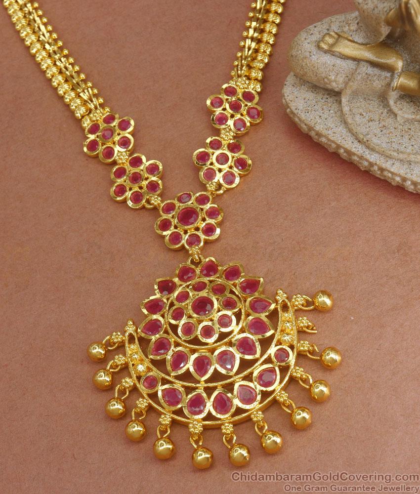 Beautiful Ruby Stone Mango Pattern Gold Plated Necklace Kemp Jewelry NCKN3014