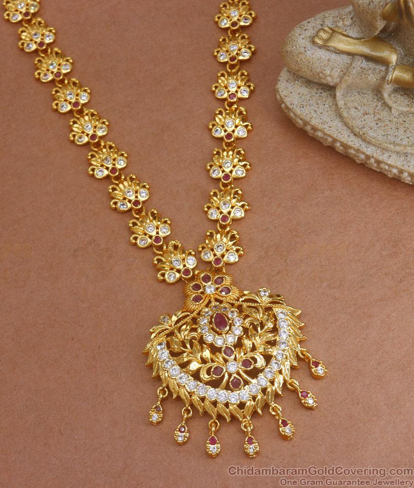 One Gram Gold Necklace Ruby White Stone Bridal Jewelry NCKN3015