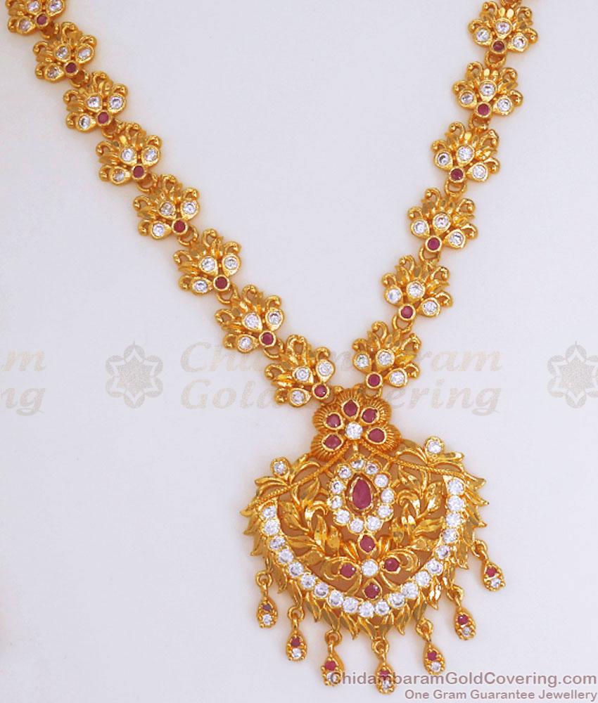 One Gram Gold Necklace Ruby White Stone Bridal Jewelry NCKN3015