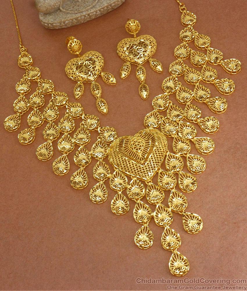 Grand Full Neck 2 Gram Gold Choker Necklace Bridal Collections Heart Design NCKN3018