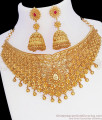 Beautiful Bridal Two Gram Gold Choker Necklace Jhumka Earring Combo Set NCKN3019 Beautiful Bridal Two Gram Gold Choker Necklace Jhumka Earring Combo Set NCKN3019