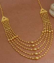 Layered Multi Line Gold Necklace Kerala Beaded Designs Bridal Collections NCKN3023