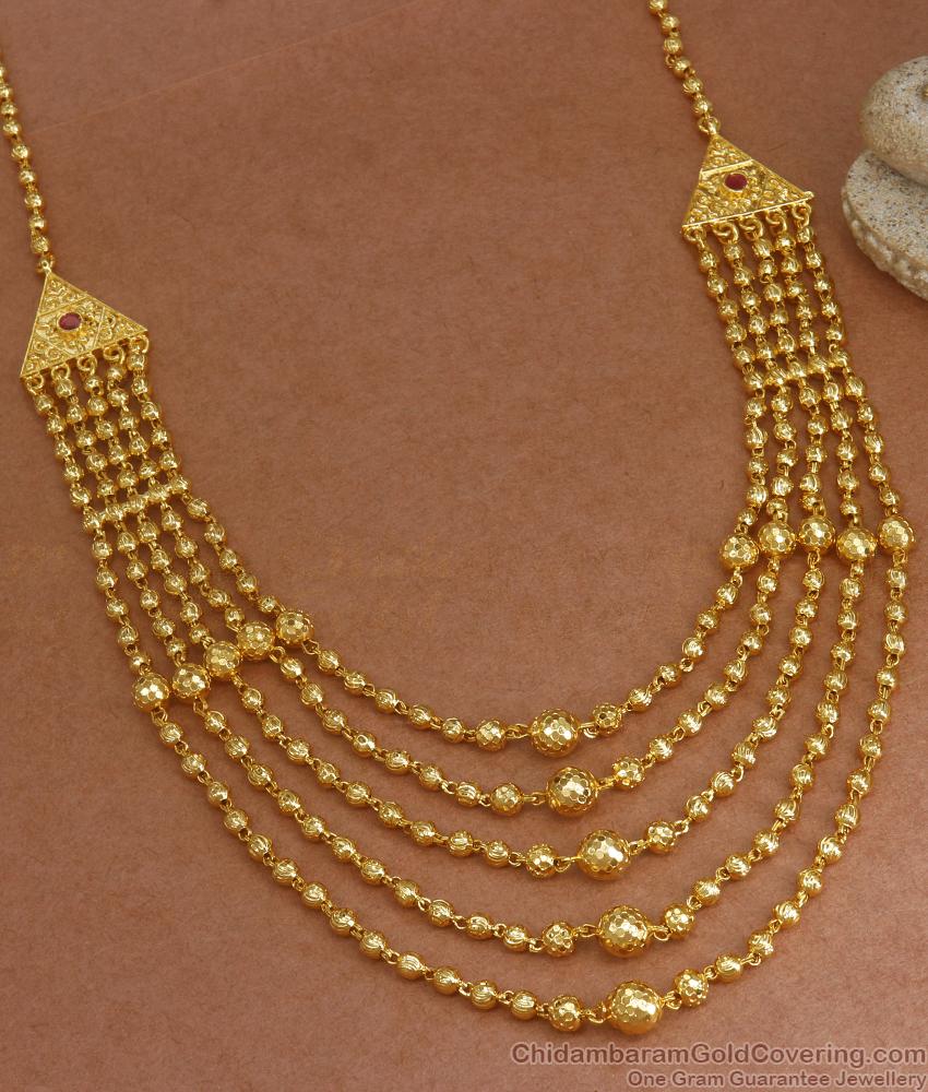 Layered Multi Line Gold Necklace Kerala Beaded Designs Bridal Collections NCKN3023
