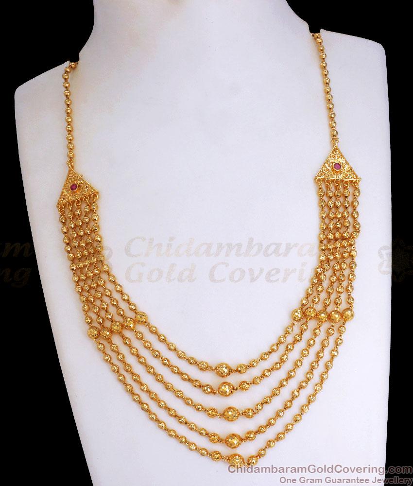 Layered Multi Line Gold Necklace Kerala Beaded Designs Bridal Collections NCKN3023