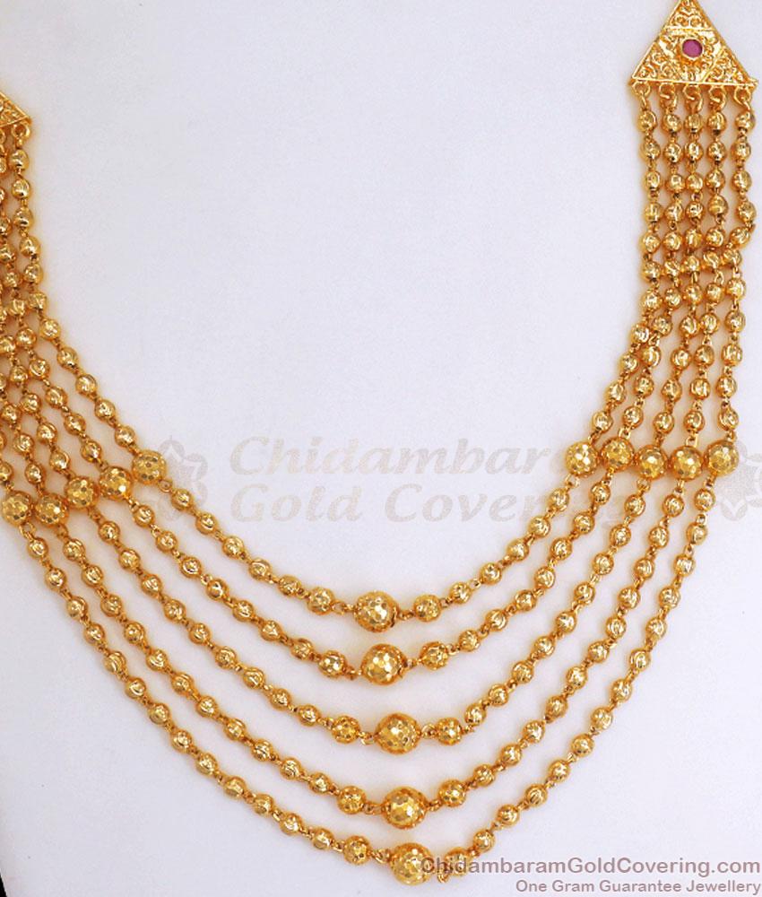 Layered Multi Line Gold Necklace Kerala Beaded Designs Bridal Collections NCKN3023