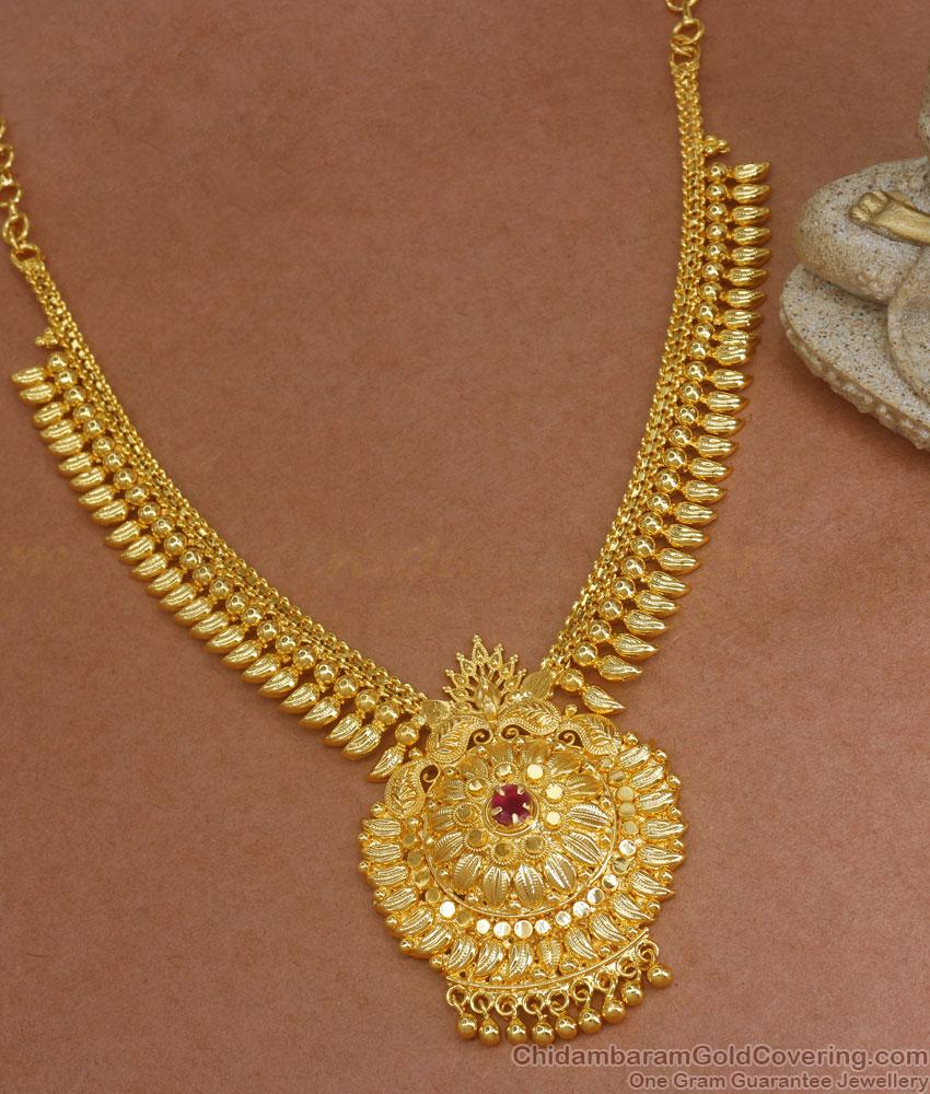 Single Ruby Stone 1 Gram Gold Necklace Mullaipoo Collections NCKN3027