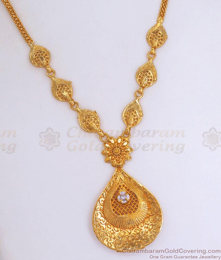 Beautiful White Stone Gold Imitation Necklace Arabic Designs NCKN3031