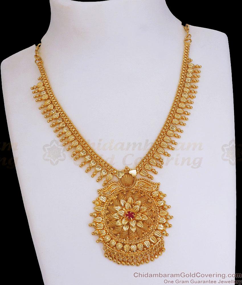 Beautiful Gold Imitation Necklace Bridal Ruby Stone Jewelry NCKN3034