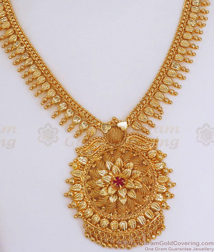 Beautiful Gold Imitation Necklace Bridal Ruby Stone Jewelry NCKN3034