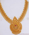 Stylish One Gram Gold Necklace Mullaipoo Kerala Pattern With Ruby Stones NCKN3036