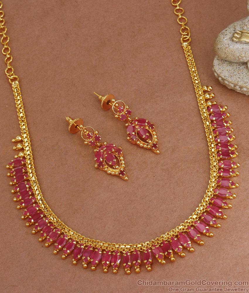 Mullaipoo Ad Ruby Stone Gold Plated Necklace Earrings Combo Shop Online NCKN3037