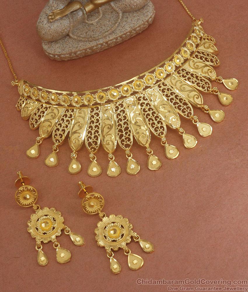 Arabic Gold Forming Choker Gold Necklace Earring Combo Shop Online NCKN3039