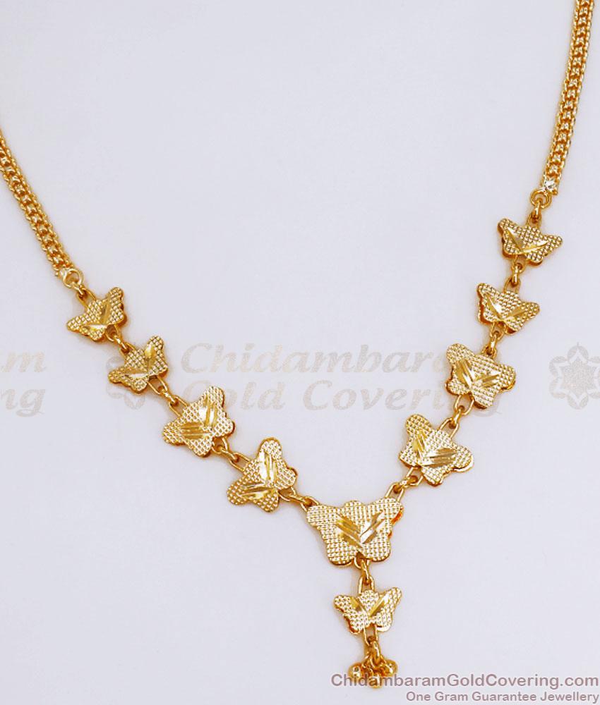 Pure Gold Tone Party Wear Necklace Butterfly Designs NCKN3045