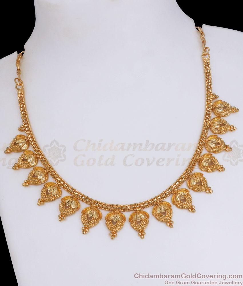 Traditional Lotus Design Gold Imitation Necklace Shop Online NCKN3047