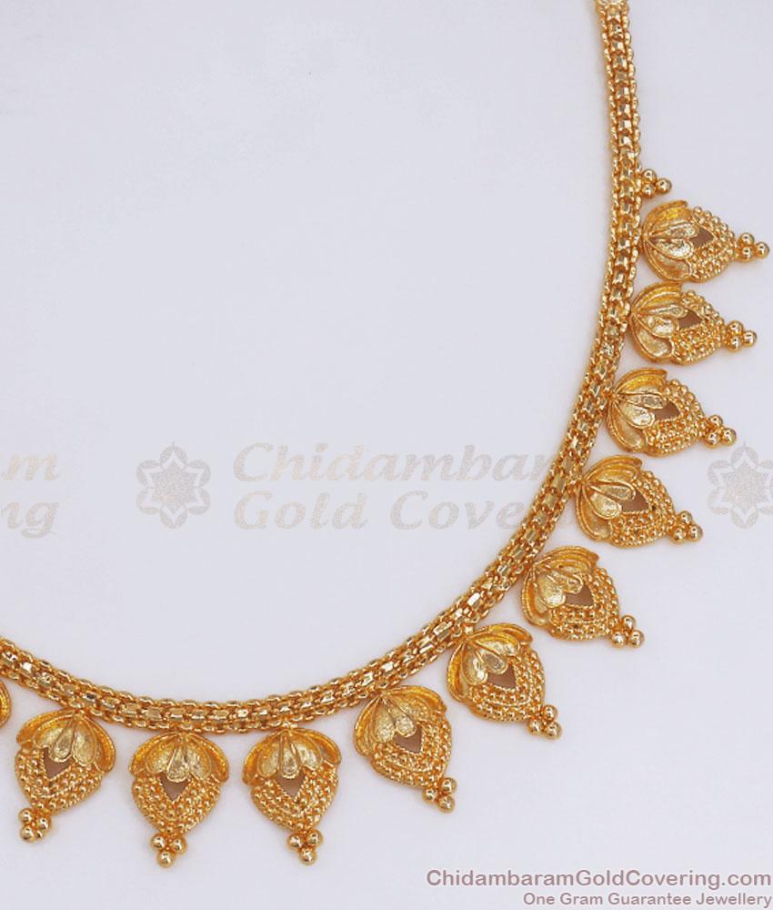 Traditional Lotus Design Gold Imitation Necklace Shop Online NCKN3047