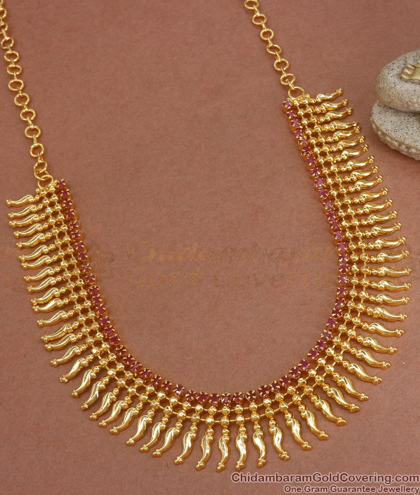 Unique 1 Gram Gold Necklace Ruby Stone Mullai Designs NCKN3052