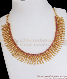 Unique 1 Gram Gold Necklace Ruby Stone Mullai Designs NCKN3052 Unique 1 Gram Gold Necklace Ruby Stone Mullai Designs NCKN3052