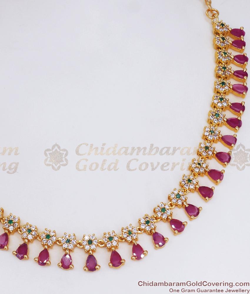 Beautiful Ad Stone Floral Gold Plated Necklace Earring Combo Shop Online NCKN3055