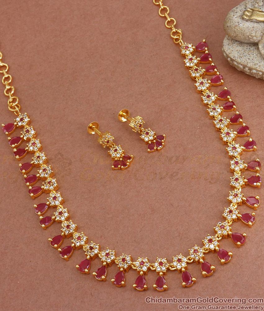 Cz Stone Gold Necklace Earring Combo Designer Jewelry Collections NCKN3056